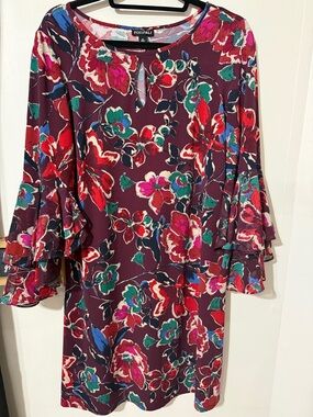 Roz & Ali Plum Floral Bell-Sleeve Dress